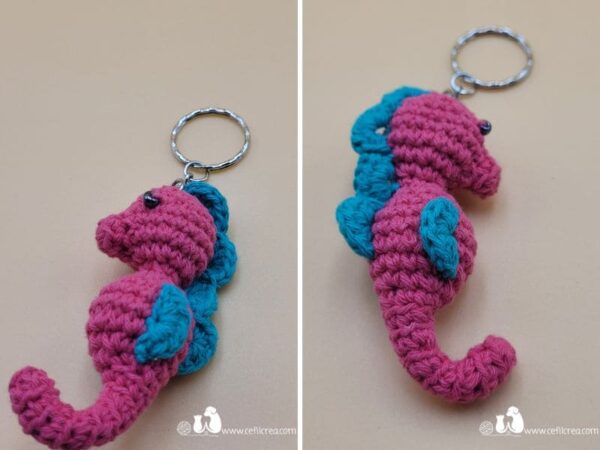 Porte Clé Hippocampe - rose_vert #885